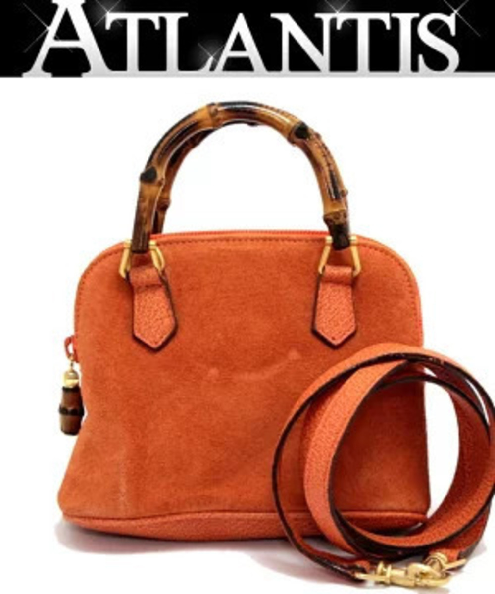 Gucci Bamboo Handbag Suede x Leather Orange